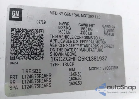 2019 Chevrolet Express 3500 Work Van from USA, damaged, VIN 1GCZGHFG5K1361937